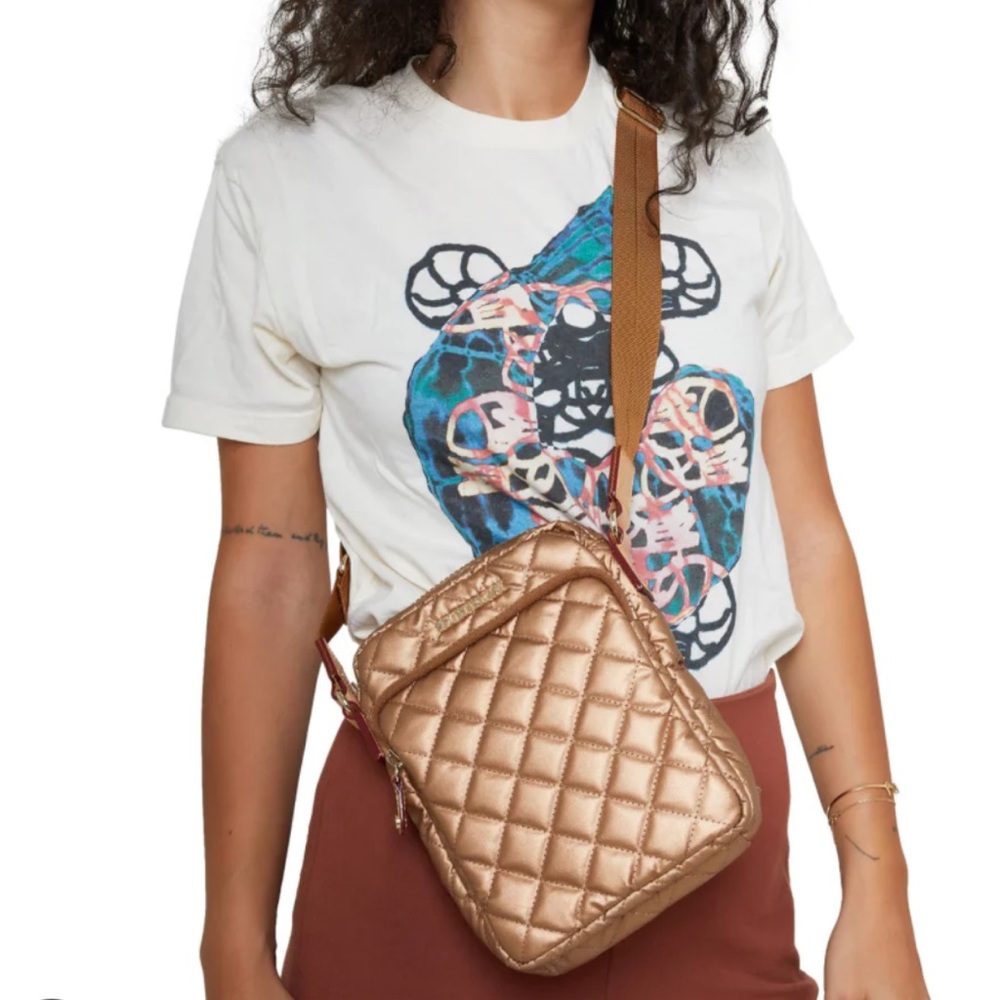 MZ Wallace Quilted Metallic Bronze Crossbody Bag - Picture 3 of 6